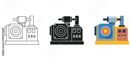 Industrial vacuum pump vector icon set, laboratory equipment for air extraction, mechanical device for scientific research and manufacturing