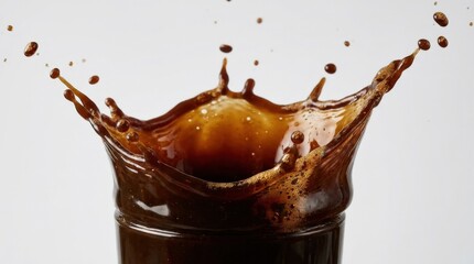 Brown liquid splashing into a crown shape, coffee or chocolate beverage concept, dynamic motion, isolated clean background, realistic fluid detail, no logos