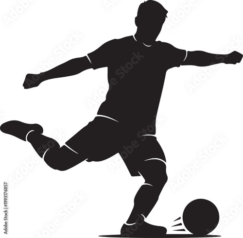 Dynamic soccer player executing a powerful kick to strike the ball with precision and technique. silhouette vector icon