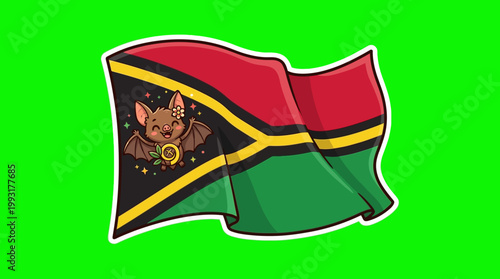 Animated Vanuatu Flag with a Cute Cartoon Character Displayed Proudly.