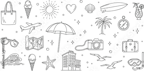 Summer Beach Vacation Icons - Hand-drawn Elements Set