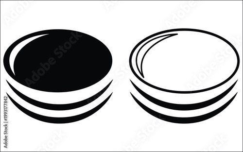 Two spherical objects a black solid sphere and a white hollow sphere