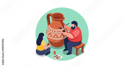 Artisan Crafting a Decorative Ceramic Vase with Intricate Patterns.