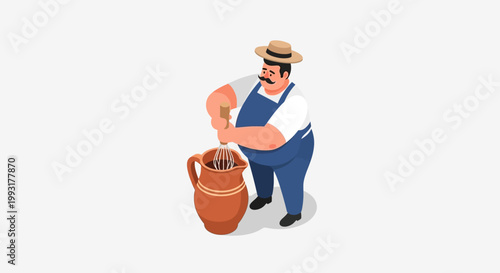 Artisan Crafting Pottery - A Detailed Illustration of the Potter at Work.