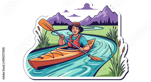 Person paddling canoe through scenic river landscape under bright sunlight representing outdoor lifestyle adventure