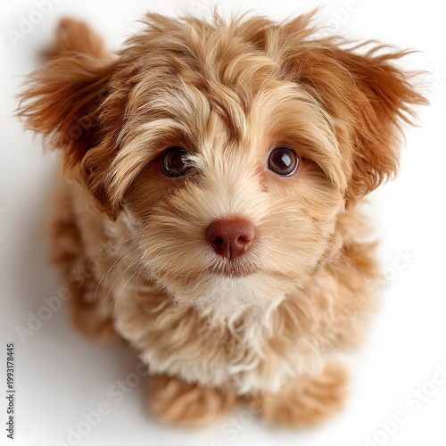 Adorable Fluffy Puppy with Big Eyes, Captivating Portrait of a Cute, Curly-Haired Dog on White Background