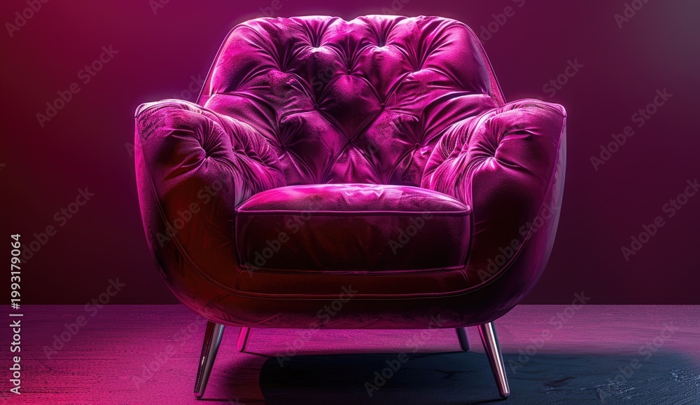 Fototapeta premium Luxurious velvet chair in pink setting for home furnishing ads or interior designs