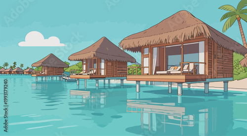 Overwater Bungalows in Tropical Lagoon