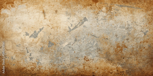 Aged vintage parchment with a stained grunge texture provides an antique brown paper background and worn surface design for an ancient blank page backdrop