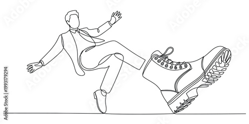 Business competition pressure concept big foot stepping on businessman illustration showing workplace stress power imbalance and professional challenge