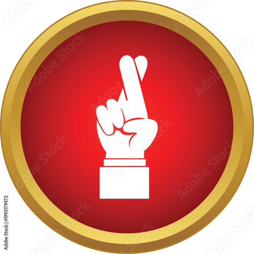 White fingers crossed icon representing hope, superstition, or making a wish on a red circle