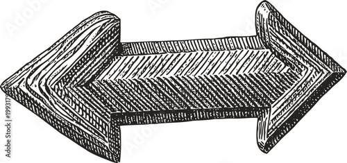 Double headed arrow sketch hand drawn vintage directional sign symbol with left and right arrows