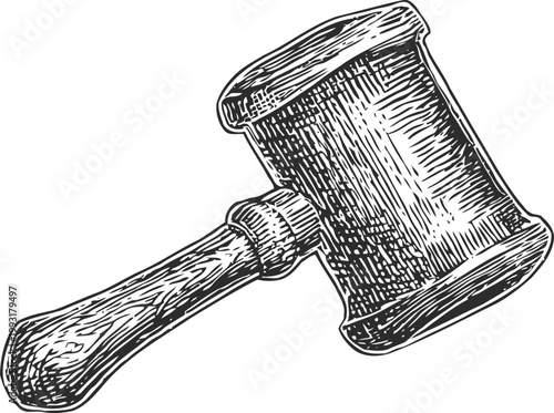 Wooden gavel illustration judge's hammer, legal symbol for courtroom and justice