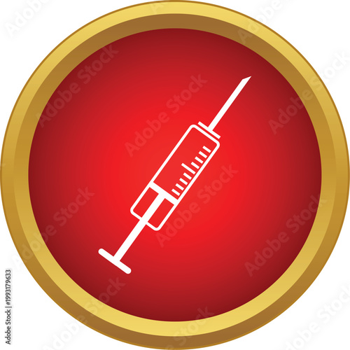 Syringe icon representing healthcare, immunization, and medical treatment on a red background