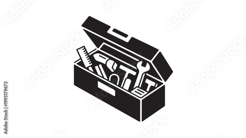 Toolbox Silhouette Open with Hand Tools for DIY Home Repair and Construction Workshop Concepts