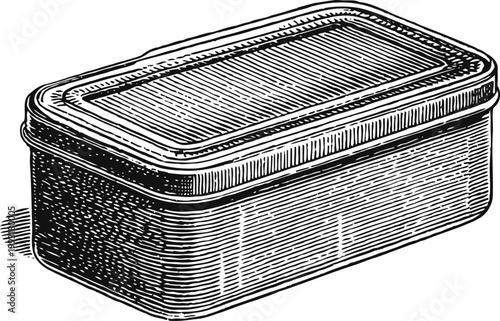 Rectangular butter dish with lid, vintage engraving kitchenware container