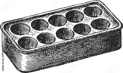 Wooden mancala board game with carved pits vintage illustration