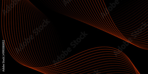Futuristic background with waves and lines, abstract elegant design with copy space, orange and black gradient 
