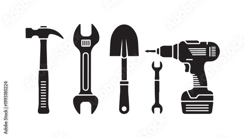 Tools Silhouette Icon Set for DIY Home Improvement Repair and Construction Hardware Concepts