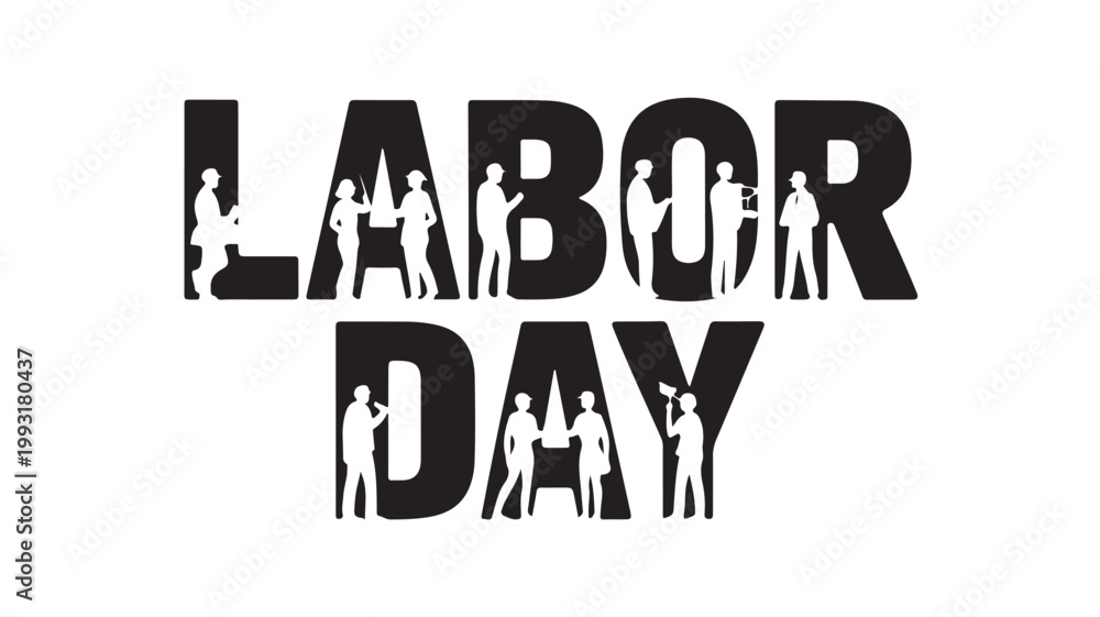 Fototapeta premium Labor Day Typography with Worker Silhouettes for Holiday Celebration and Employment Concepts