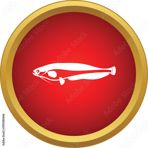 Stylized white catfish silhouette representing fishing and aquatic life