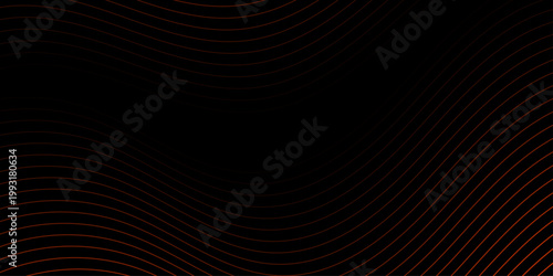 Minimal black background with orange curved lines, elegant abstract wave banner vector, backdrop design with copy space 