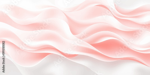 A soft pink silk and satin fabric background features flowing waves and elegant curves in an abstract textile design, creating a light, swirled material backdrop for art and wallpaper