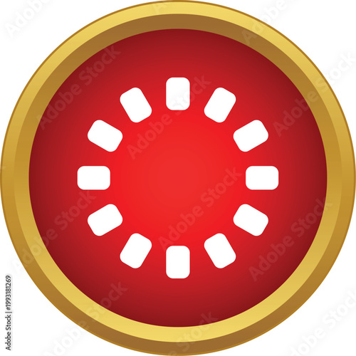 Loading icon displaying progress or buffering on a red circle with gold border