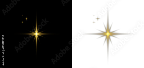 Yellow star sparkle glow light shining bright flare burst magic abstract background.