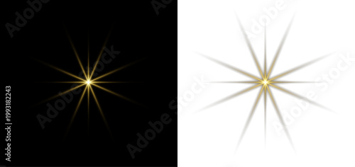 Yellow shining star glow sparkle light radiant burst flare magic abstract background.