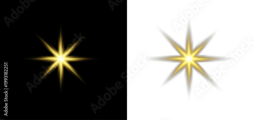 Yellow glowing star sparkle light shining magical flare burst radiant beam abstract background vector illustration design isolated.