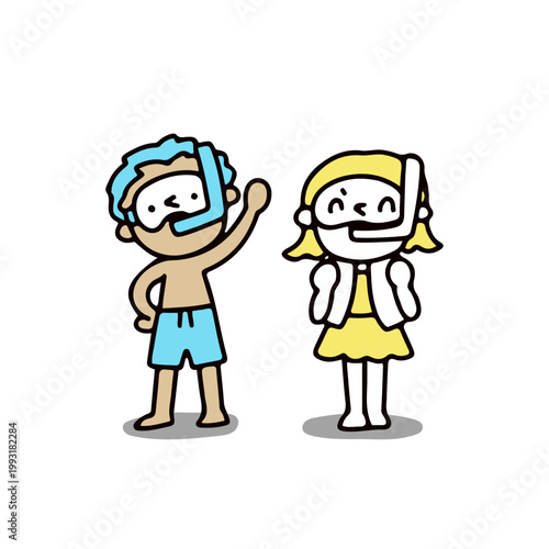 シュノーケルをした子供2人のイラスト
