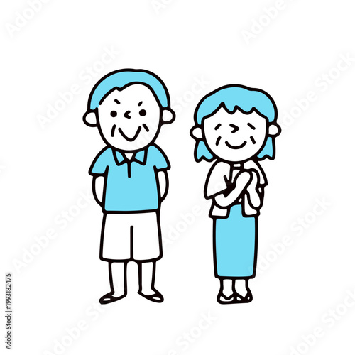 半袖のシニア夫婦の全身イラスト