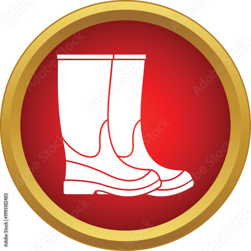 Rubber boots providing waterproof protection, displayed within a modern icon style