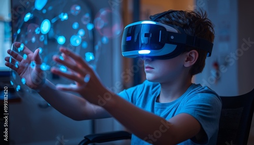 This is an image of a boy using a virtual reality headset