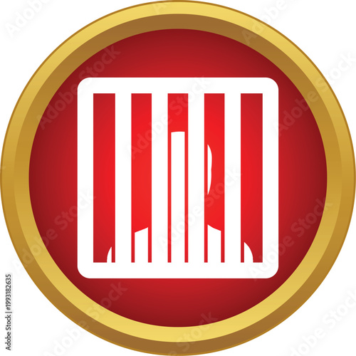 Person icon representing incarceration, penalty, and justice in a red and gold circle