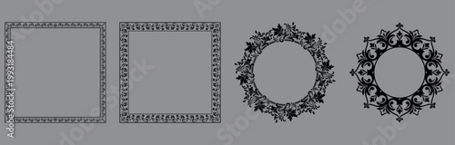 Set of decorative frames Elegant vector element for design in Eastern style, place for text. Floral black and gray frames. Lace illustration for invitations and greeting cards