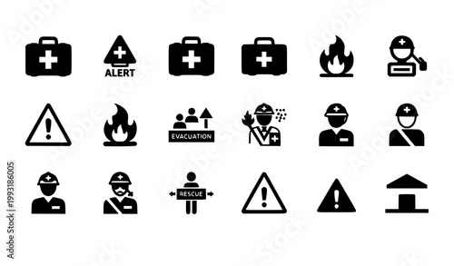 Minimal emergency disaster icon set safety aid vector isolated on white background