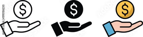 Cash back icon set hand holding coin money refund reward cashback finance symbols for banking savings and payment incentive design