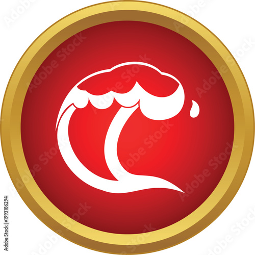 Red circle icon with white stylized wave representing a tsunami or other water hazard