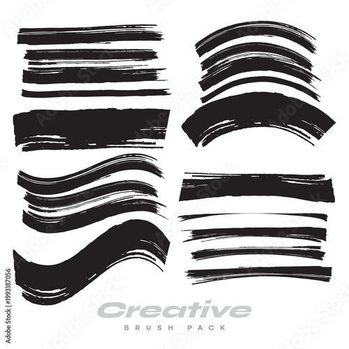 A set of creative black brush strokes on a white background, perfect for designers and artists looking for unique and artistic elements to enhance their work. The collection features a variety of stro