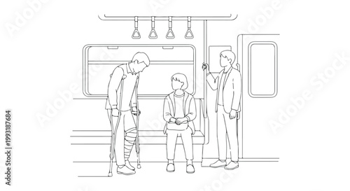 People on Subway Train Line Art Vector