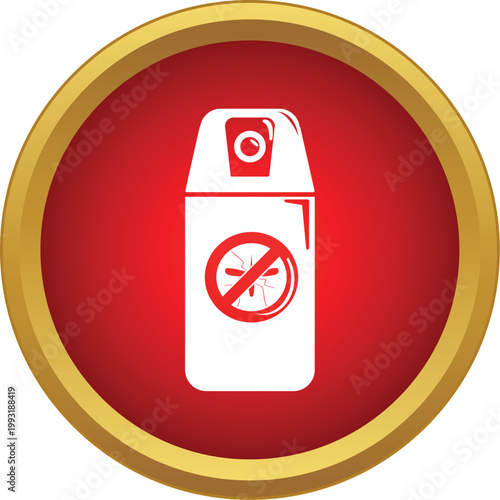 Aerosol can with a mosquito crossed out symbol on a red background