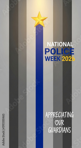 Vertical stripes in shades of gray with a blue stripe topped by a gold star, representing law enforcement support during National Police Week 2026