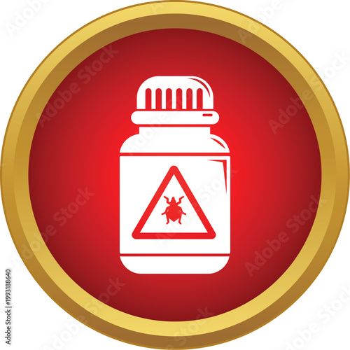 Pest control insecticide bottle featuring a warning symbol with an insect