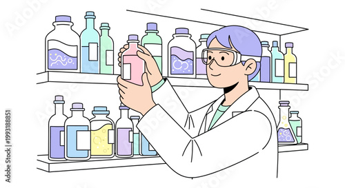 Scientist holding a laboratory bottle.