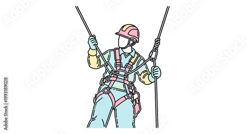 Man wearing climbing safety harness gear.