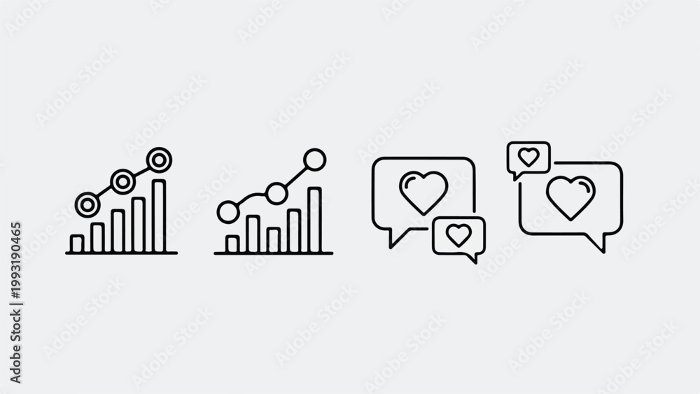 Obraz premium Set of digital icons representing social media engagement, growth analytics, and online communication symbols