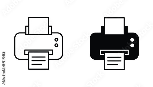 Office document printing icon set featuring printer paper output for document management and printing services