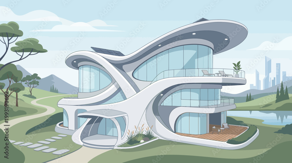 Fototapeta premium Modern futuristic house with curved lines.
